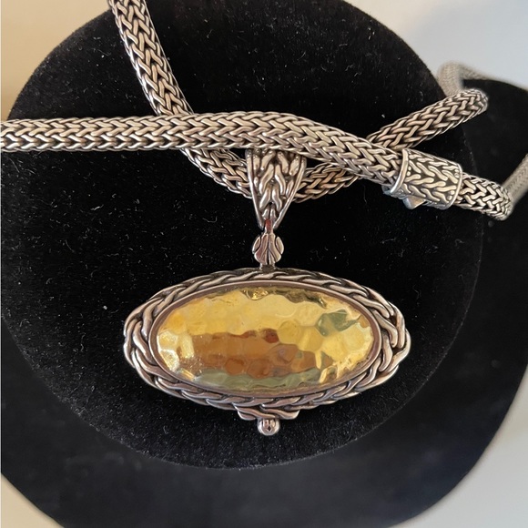 John Hardy 22K yellow gold& 925 Sterling S w Hammered 2 Tone Necklace - Picture 6 of 6